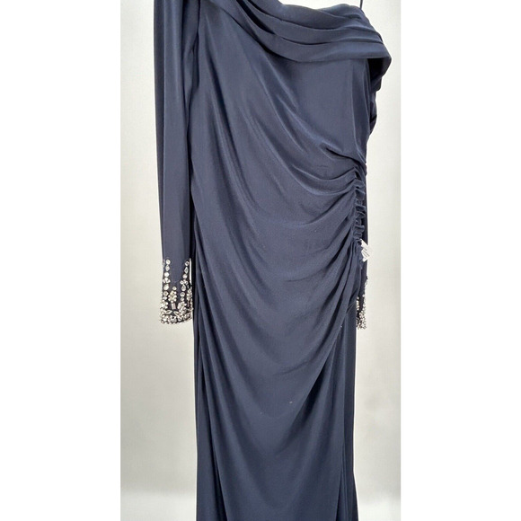 Ieena Mac Duggal Beaded Cuff Drop Shoulder Faux Wrap Gown Sz 14 Midnight NWT - Picture 7 of 16